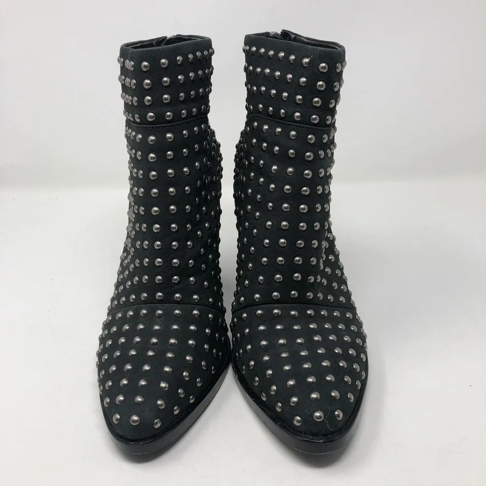 Mercer Edit Black Leather Full Monty Studded Booties Womens 6.5 Almond Toe 4
